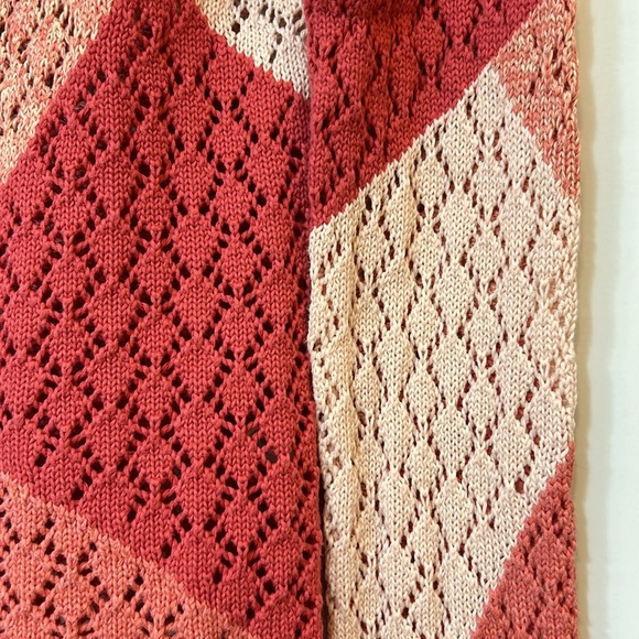 J Jill Color-Blocked Crocheted Orange Peach Cardigan Sweater Cotton Linen Blend - Picture 5 of 12